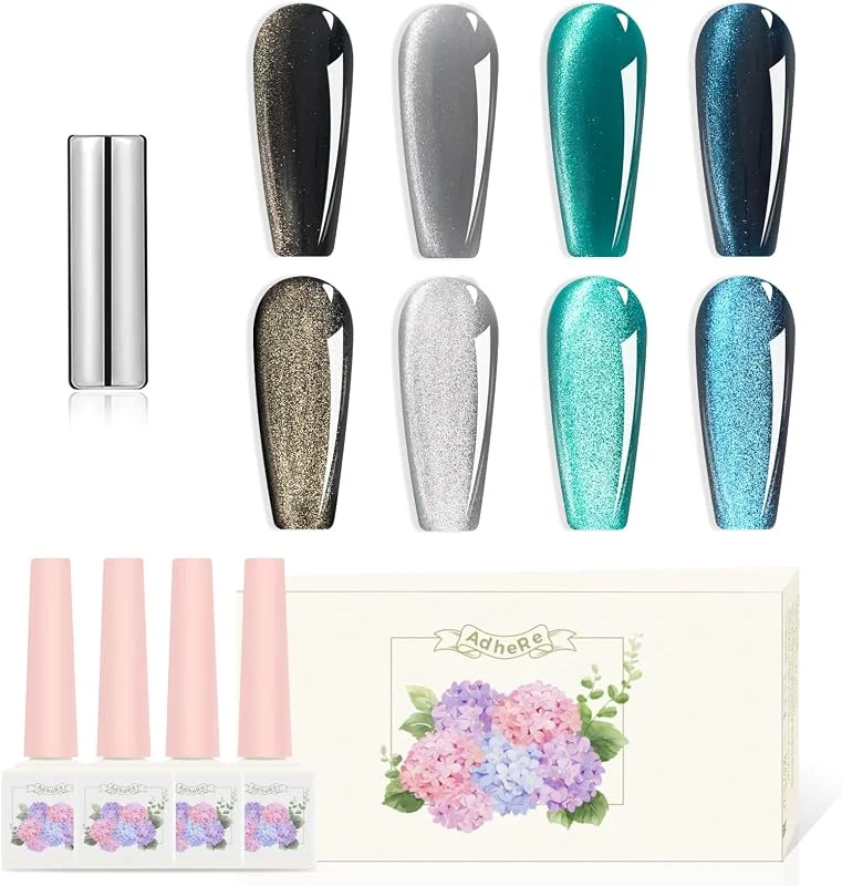 ADHERE 12ml 4 couleurs Vernis Semi Permanent - Lot de vernis à ongles UV Œil de chat — Maquillage