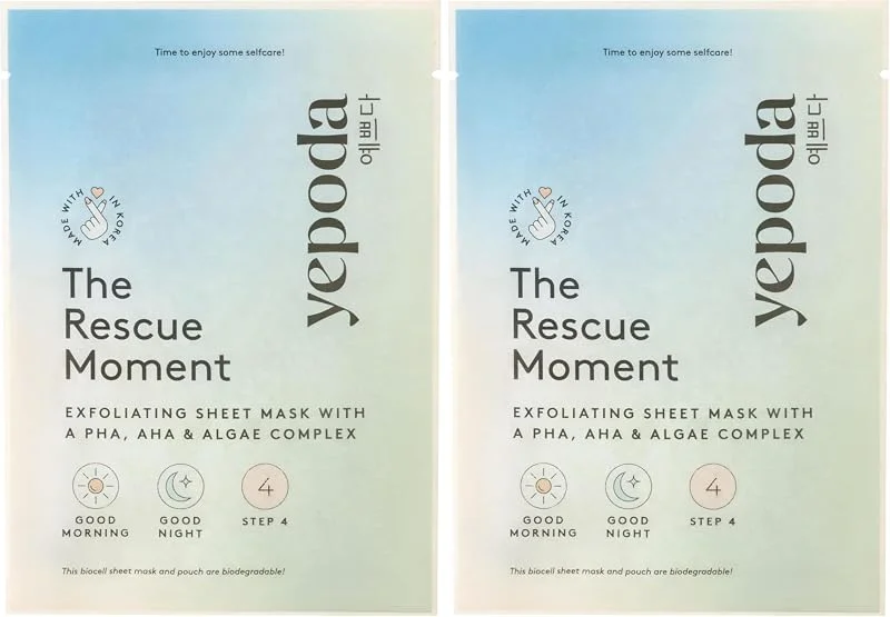 Yepoda The Rescue Moment, Masque en tissu exfoliant aux PHA & AHA, Illuminateur et — Soin de la peau