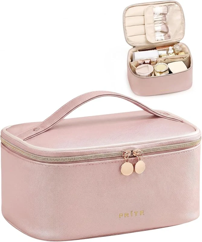 Prite Trousse de Maquillage Femme avec Support à Pinceaux, Rose, Standard