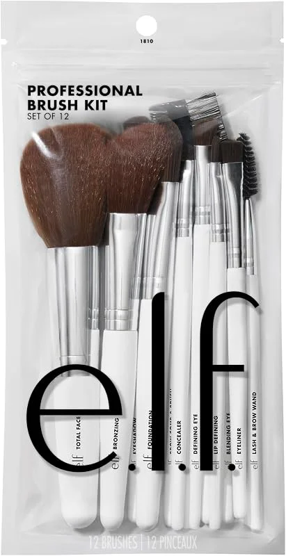 e.l.f. Ensemble de 12 pinceaux de maquillage professionnels, végétaliens et sans cruauté envers les