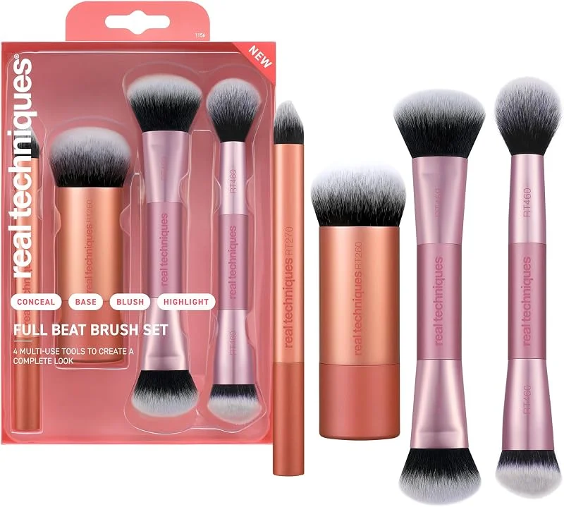 Real Techniques Full Beat Set Maquillage, Kit 4 Pinceaux pour Fond de Teint, Anti-Cernes, Blush