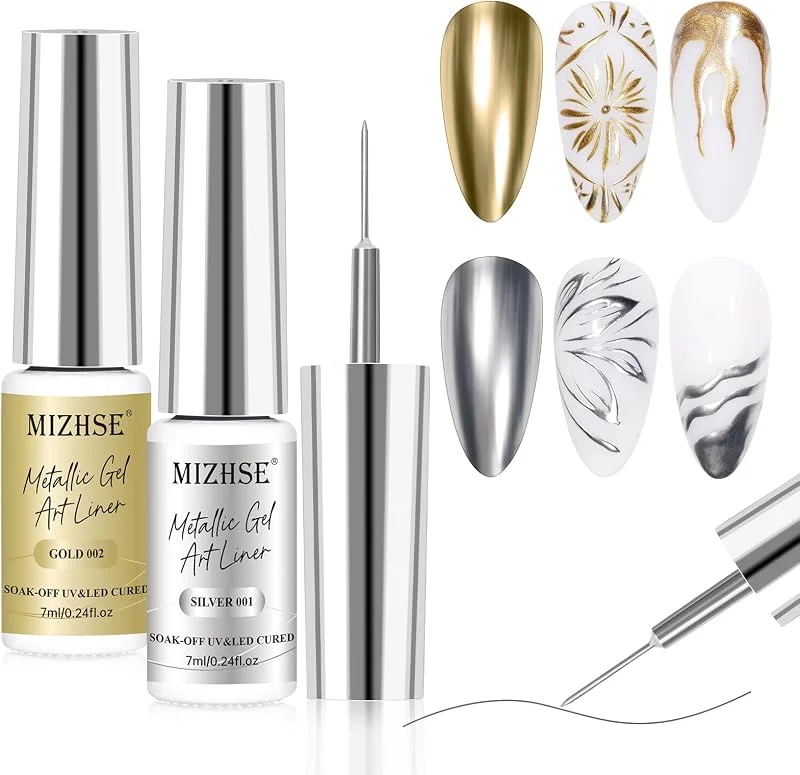 Vernis Semi Permanent Argenté Doré Métallique Chrome Gel Liner Nail Art — Maquillage