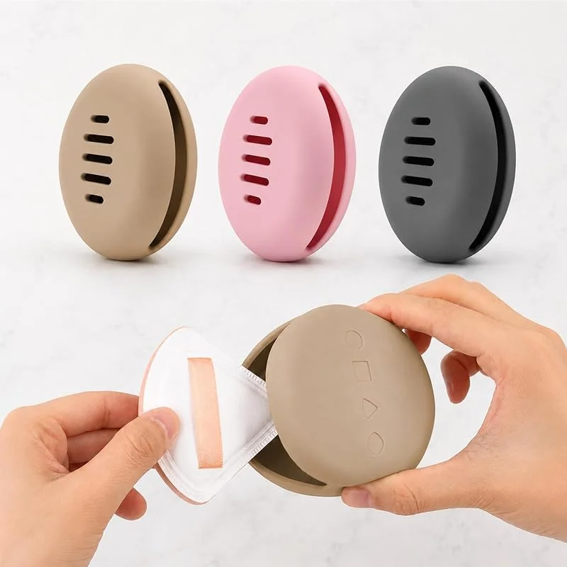 Lot de 3 porte-éponges de maquillage en silicone respirant, boîte de rangement pour maquillage