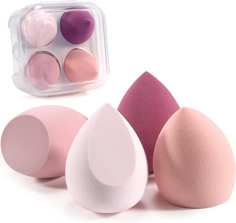 Cheerhom 4PCS Eponge Maquillage Avec Boîte de Rangement pour Crème et Poudre Liquides