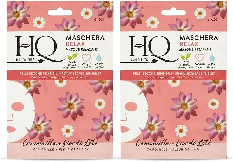 HQ Masque Tissu Visage Camomille, Fleur de Lotus – Lot 2 – Acide Hyaluronique — Soin de la peau