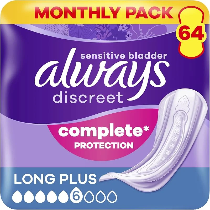 Always Discreet Serviettes Incontinence Long Plus x64 Pack 1 Mois — Soin de la peau