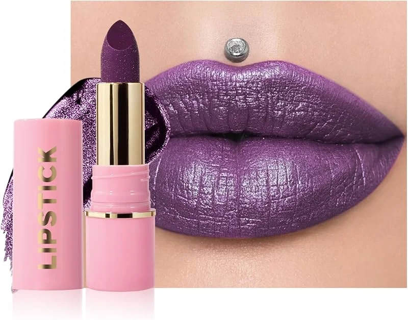 Rouge a Levre Pailleté Metallic, Violet Rouge a Levre Glitter Longue Tenue — Maquillage