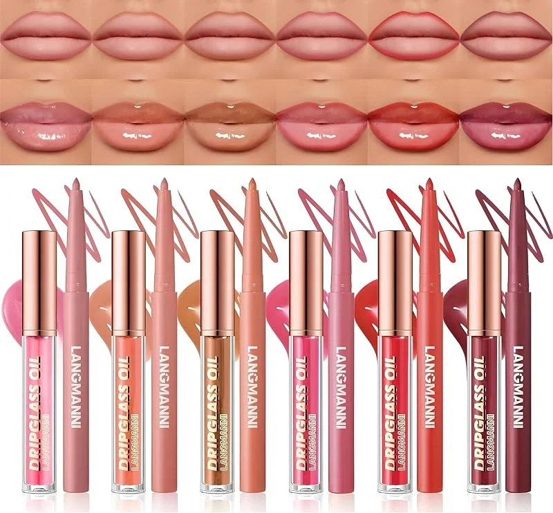 6pcs crayon à lèvres mat Avec 6pcs Nourishing huile à lèvres Set Lip Gloss, Set de maquillage longue