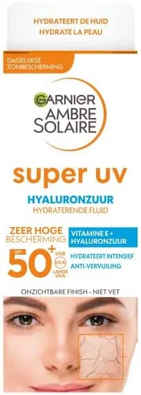 Garnier Ambre Solaire Visage Fluide Super UV SPF50+ Hydratant Hyaluron 40ml — Soin de la peau