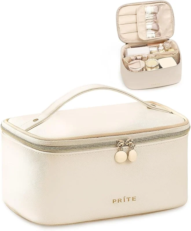 Prite Trousse de Maquillage Femme avec Support à Pinceaux, Beige, Standard