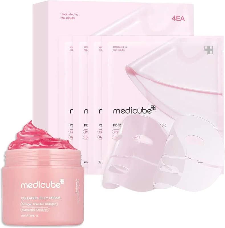 medicube Duo Collagène Éclat: Masque Gel Collagène Rose PDRN de Saumon (Lot de 4) — Soin de la peau