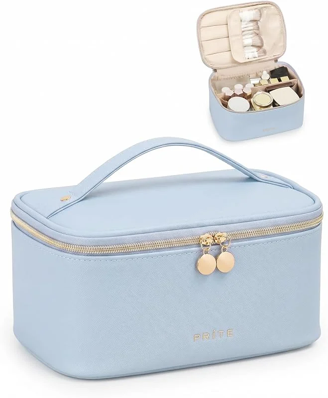 Prite Trousse de Maquillage Femme avec Support à Pinceaux, Bleu, Standard