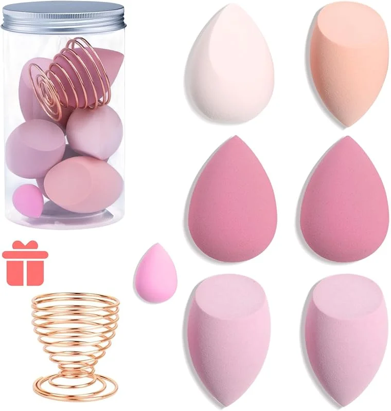 Lot de 7 éponges de maquillage - Éponge de beauté douce avec une bouteille et un étui à œufs pour