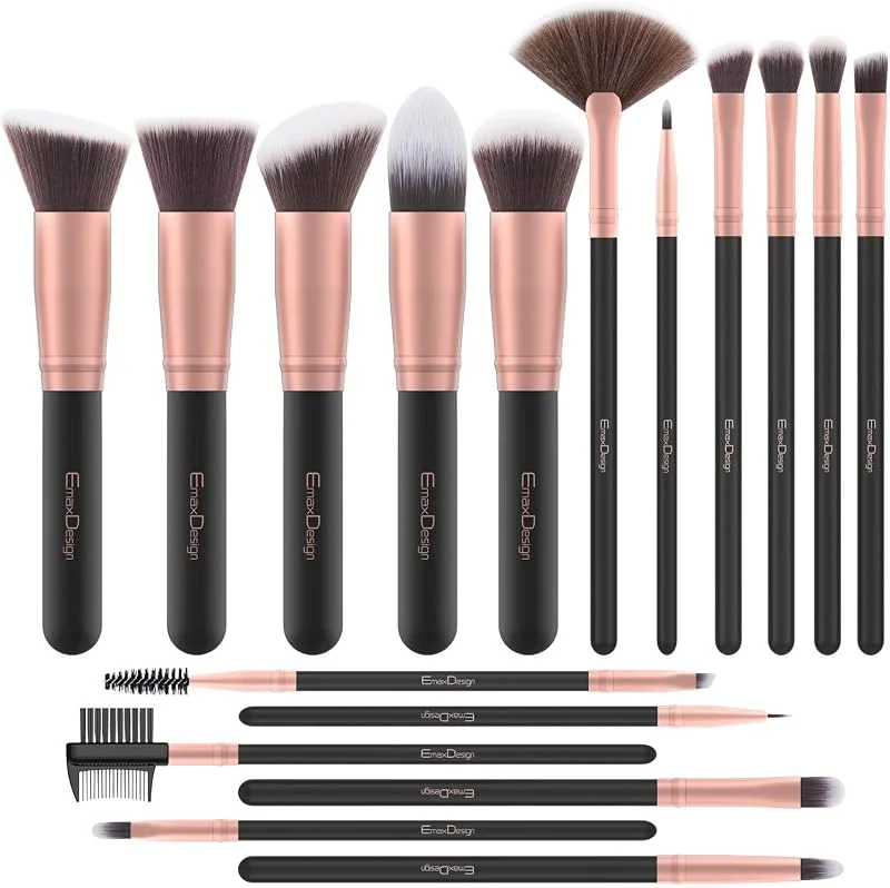 EmaxDesign Lot de 17 pinceaux de maquillage synthétiques de qualité supérieure pour fond de teint