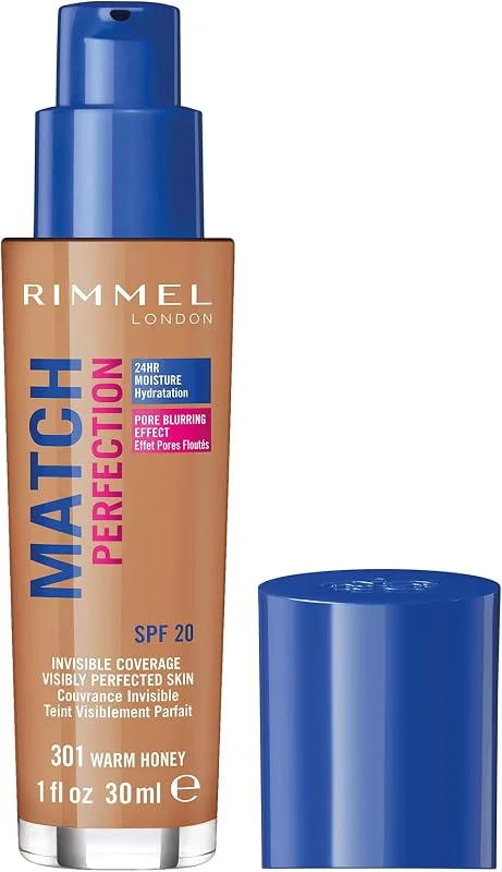 Rimmel - Fond de Teint Match Perfection - Couvrance légère - Hydratation 24h - 301 Warm — Maquillage