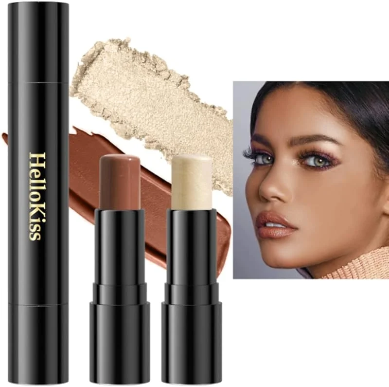 Bâton de beauté contour, 2Pcs Highlighter & Bronzer Wand, Stylo de maquillage anti-cernes et contour