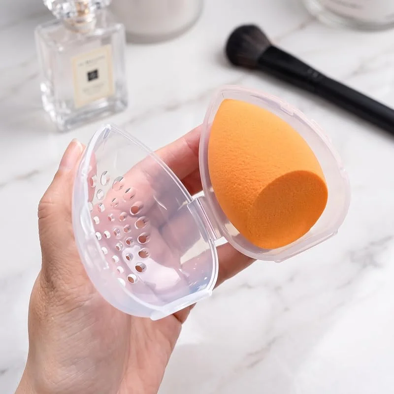 Porte-éponge de maquillage transparent avec couvercle, étui ventilé pour éponge cosmétique pour