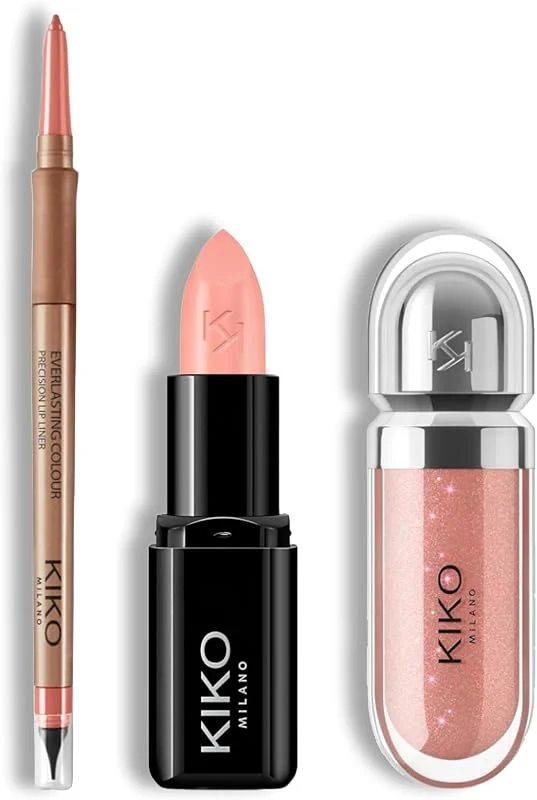KIKO Milano Lip Glow Trio, Precision Automatic Lip Liner 10, Smart Fusion Lipstick 401 — Maquillage