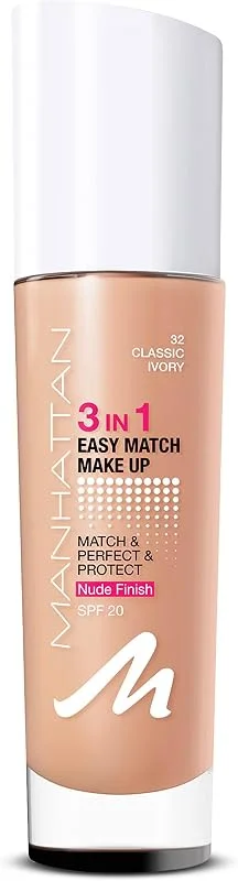 Manhattan 3in1 Easy Match Make-up, Fond de teint liquide pour peau bronzée avec SPF 20 — Maquillage