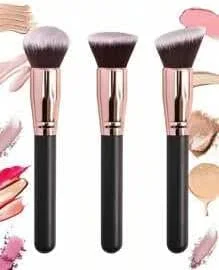 Lot de 3 pinceaux de maquillage professionnels pour poudre, fond de teint, blush, maquillage