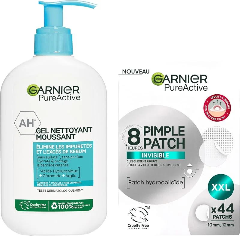 GARNIER Pure Active - Patch Bouton x44 + Nettoyant Visage Salicylique - Réduit — Soin de la peau