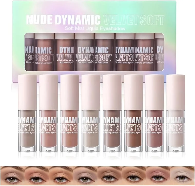 Ensemble de 8 ombres à paupières liquides, ombres à paupières mates crème neutres micro-pailletées