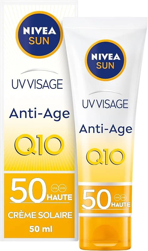 NIVEA SUN - Crème UV Visage Anti-Âge Q10 FPS 50 - Protection Solaire UVA, UVB & — Soin de la peau