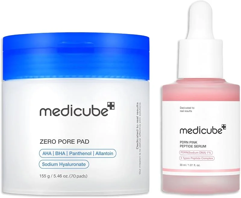 medicube Duo Best-Sellers : Zero Pore Pads 2.0 et Sérum Con Péptido Rosa Salmon — Soin de la peau