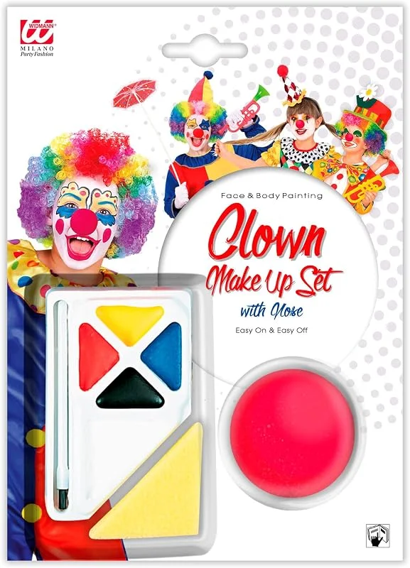 W WIDMANN MILANO Party Fashion 4044N - Kit de maquillage clown, 4 couleurs avec 4, 5 ml, pinceau