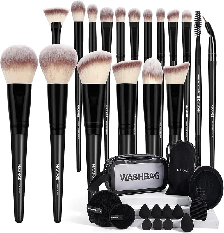 MAANGE Lot de 37 pinceaux de maquillage synthétiques de qualité supérieure pour fond de teint, fard