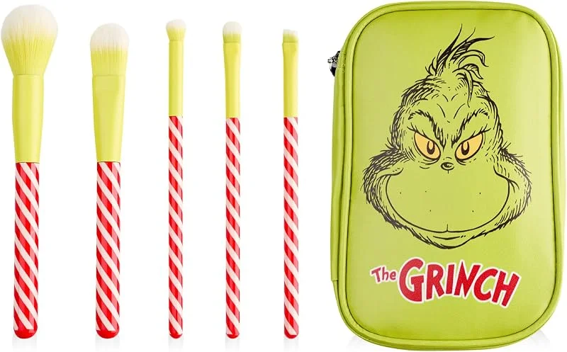 Set de Pinceaux de Maquillage Le Grinch pour Femmes, Pinceaux Beauté Grinch avec Trousse de