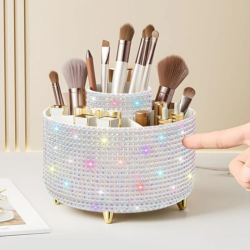Diesisa Organiseur de pinceaux de maquillage glamour et élégant rotatif à 360°, 5 emplacements
