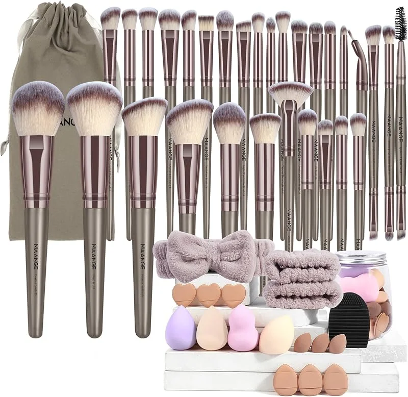 MAANGE Sac de 51 accessoires de maquillage multifonctions avec pinceaux de maquillage pour fond de