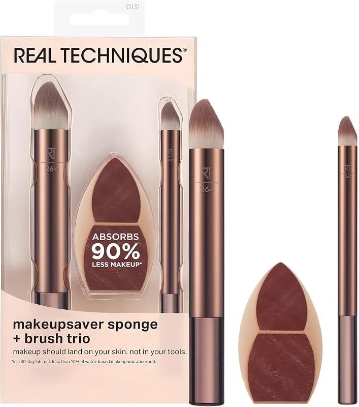 Real Techniques Makeupsaver Trio d’éponge + pinceaux de maquillage pour formulations liquides et