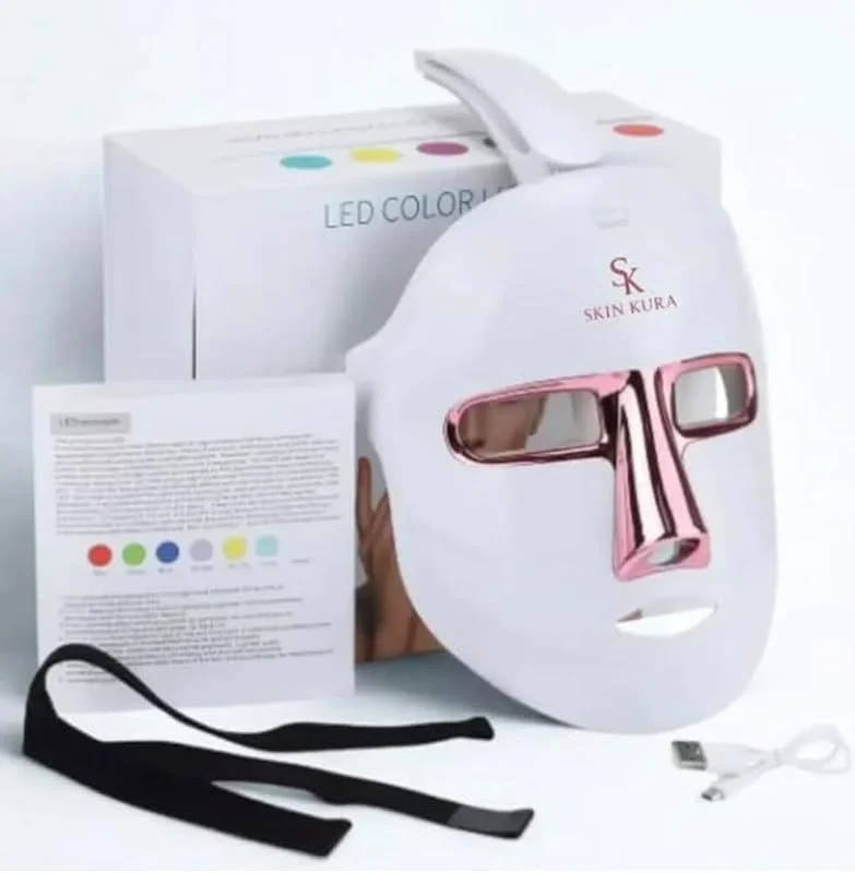 Skinkura Masque visage et cou à LED – 7 couleurs de thérapie lumineuse, anti-âge — Soin de la peau