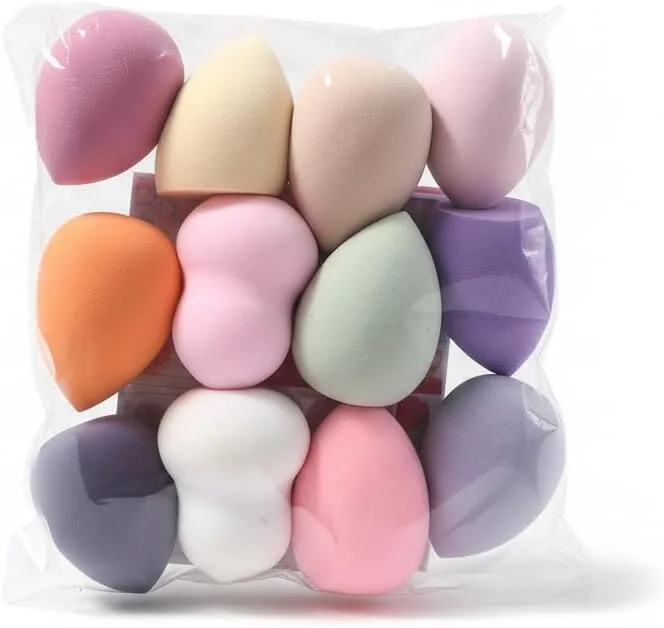 Lot de 12 éponges de maquillage multicolores et formes, sans latex, super douces, pour fond de teint