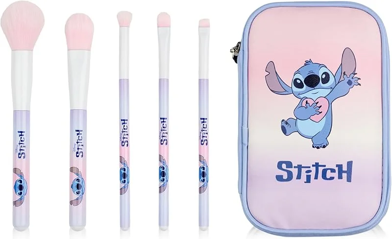Disney Lilo & Stitch Set de Pinceaux de Maquillage pour Femmes, Pinceaux Beauté Multicolores avec