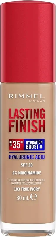Rimmel London Lasting Finish jusqu'à 35h, 103 True Ivory, fond de teint, longue tenue — Maquillage