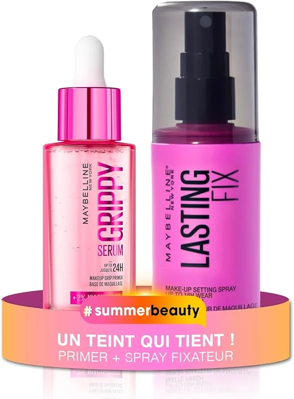 Duo Teint Longue Tenue – Maybelline New York – Grippy Serum Base + Spray Fixateur Lasting Fix – Peau