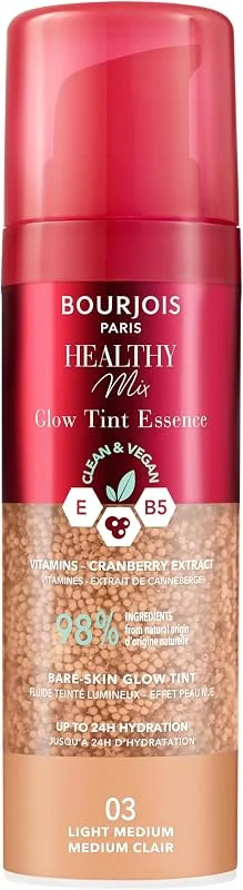 Bourjois Healthy Mix, 03 Medium clair, Glow Tint Essence, Effet peau nue, Fini — Soin de la peau