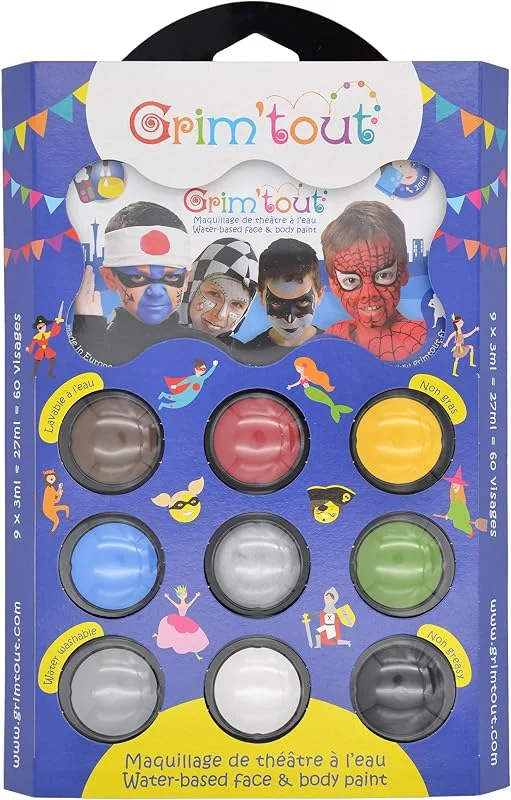 GRIM’TOUT Palette Maquillage Enfant 9 Couleurs – Peinture Visage et Corps à l’Eau – Kit Maquillage