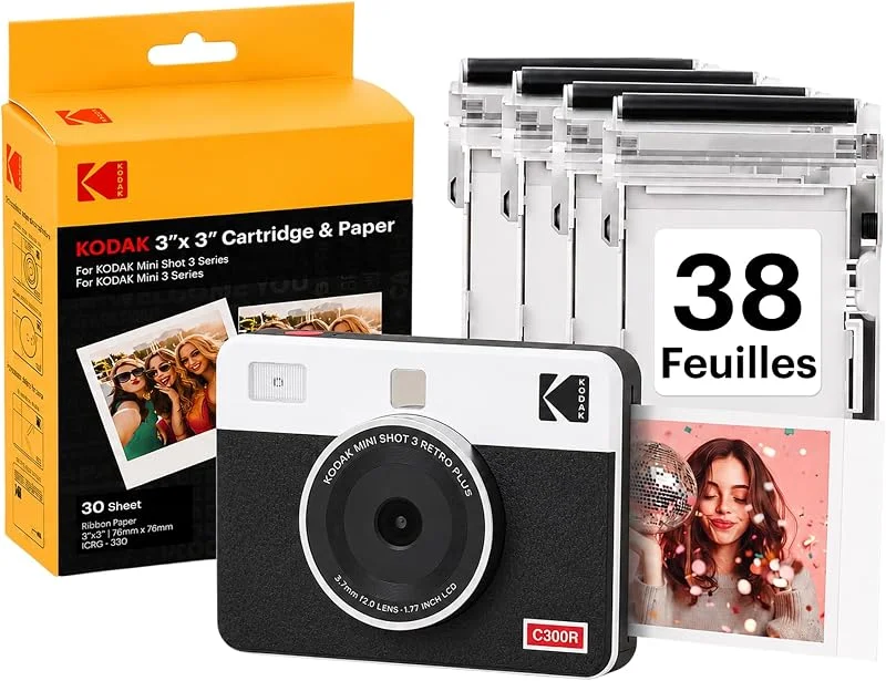 KODAK Mini Shot 3 Retro Appareil Instantané 7, 6x7, 6cm, 38 Feuilles, Blanc — Maquillage