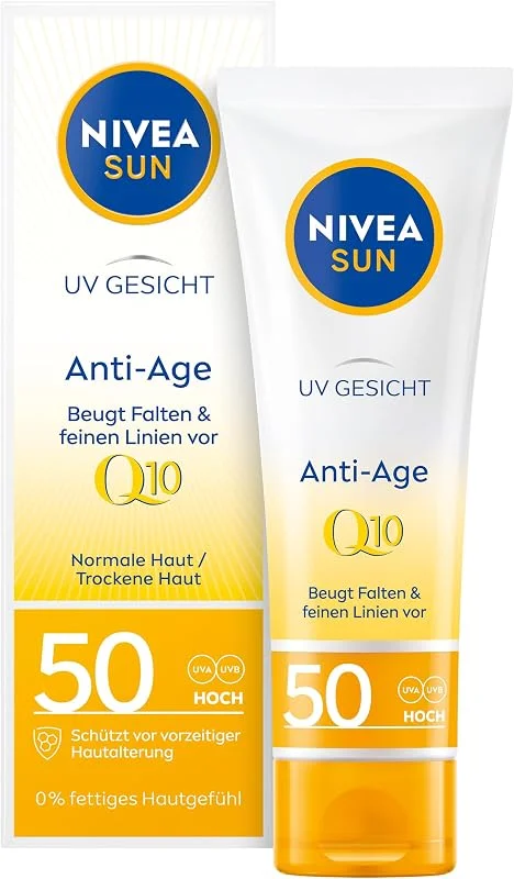 NIVEA Sun UV Visage Q10 Crème solaire anti-âge avec SPF 50 (50 ml), crème solaire — Soin de la peau