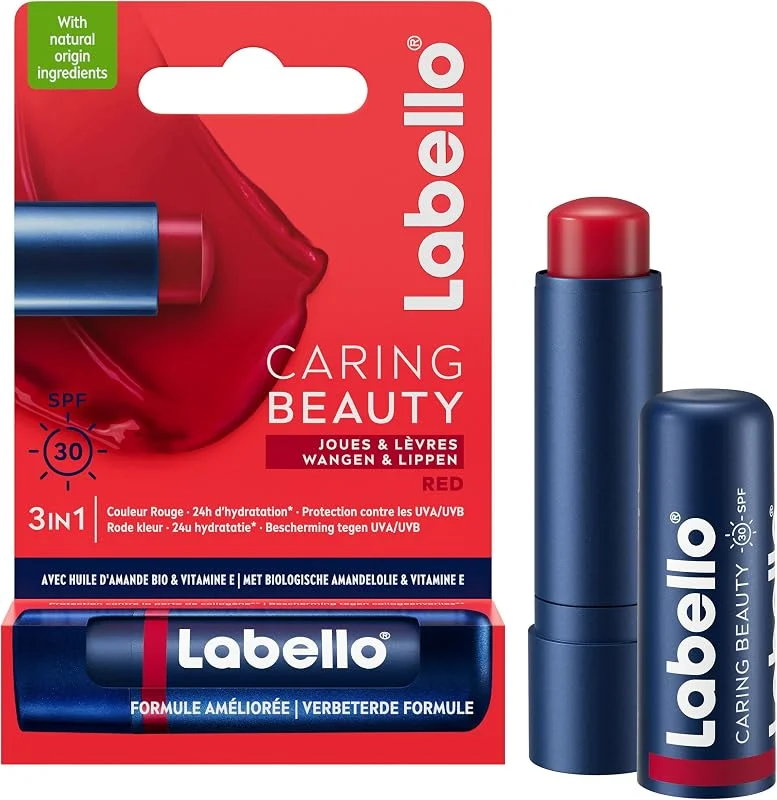LABELLO Caring Beauty Rouge FPS 30 (1 x 5, 5 ml), Stick à lèvres au beurre de karité et — Maquillage