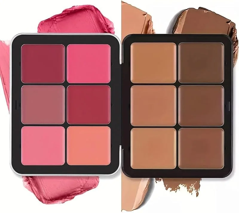 Palette de 12 couleurs d'anticernes et de fards à joues, longue tenue, résistante aux bavures