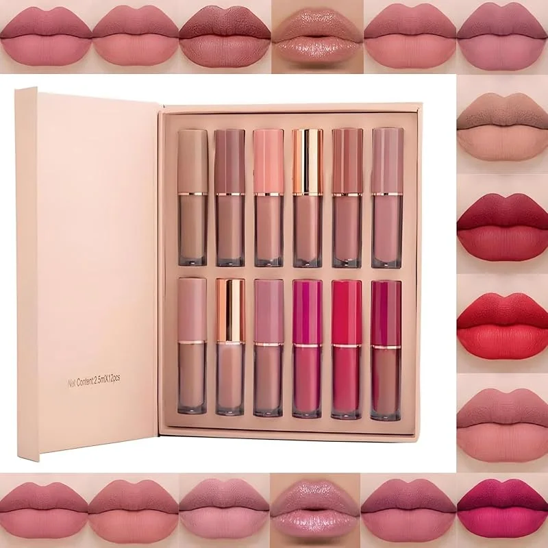 Beauty Glazed Antiadhésif 12 Couleurs Mat Rouge à Lèvres Nude Ensemble — Maquillage