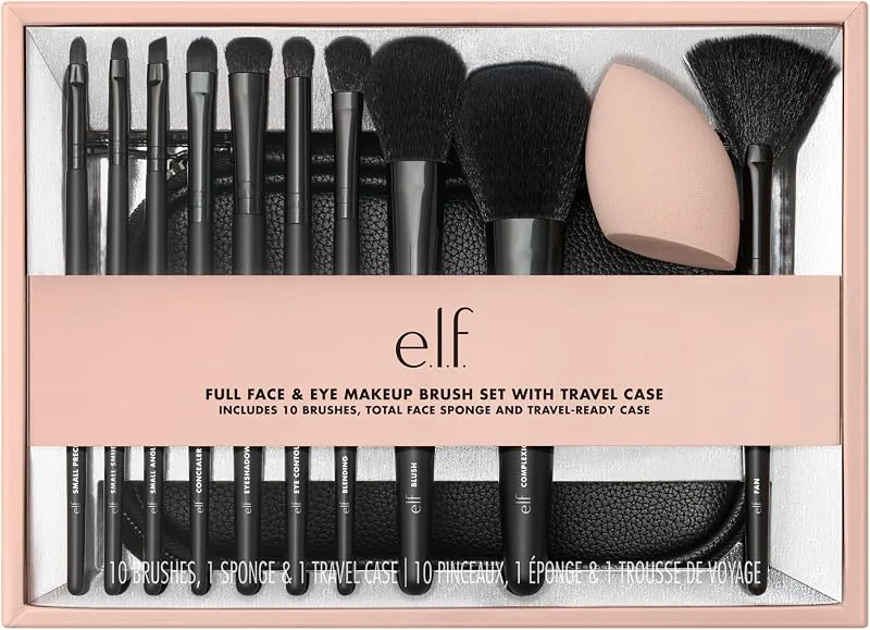 e.l.f. Lot de 11 pinceaux de maquillage pour le visage et les yeux, du fond de teint, du fard à
