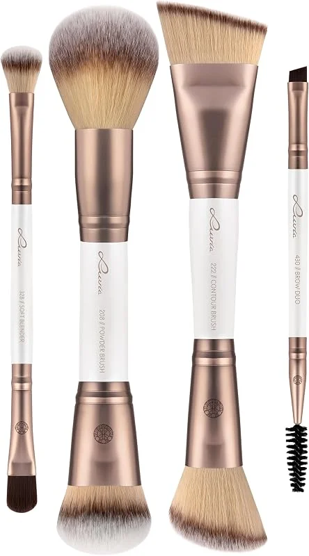 Luvia Mirage Lot de 4 et 8 pinceaux de maquillage duo 8 en 4 végétaliens avec mélangeur, shader