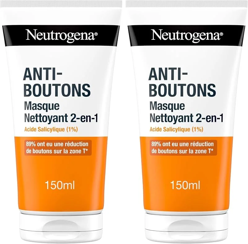 Neutrogena, Masque Nettoyant 2-en-1 (tube de 150 ml) – Nettoyant visage à l'acide — Soin de la peau