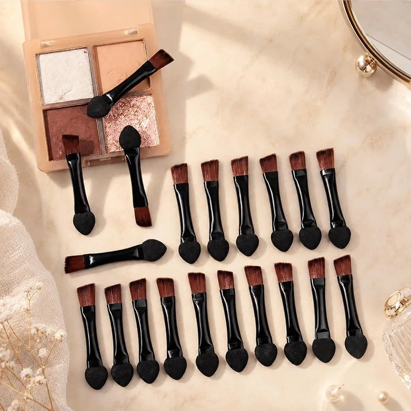 Lot de 20 mini pinceaux de maquillage à double extrémité avec embouts en éponge et pinceau à